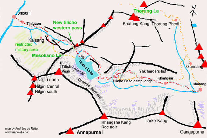 Nepal trekking map to tilicho lake