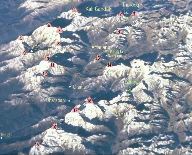 Nepal aus dem Weltraum Manaslu und Annapurna Bilder